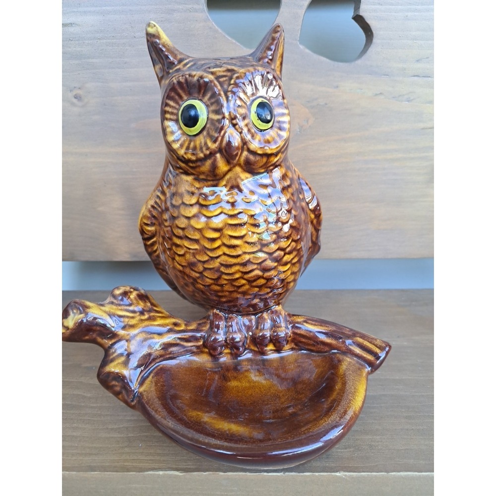 VTV California Pottery Glaze‎ Ceramic Owl Coin Tray Brown Collectable Decorative